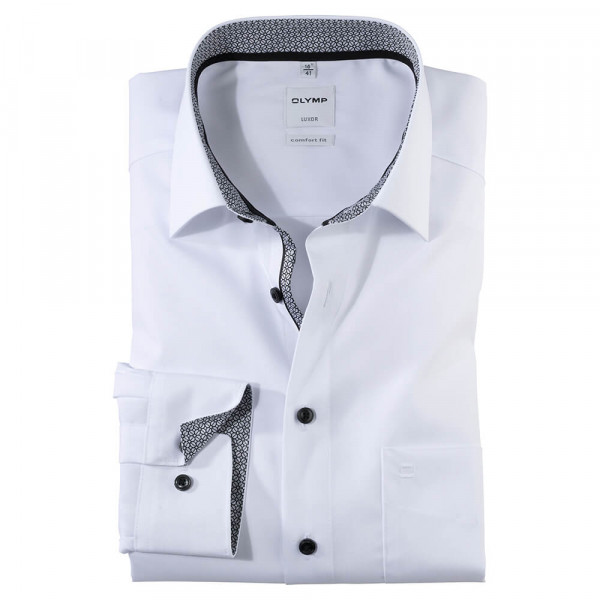 Camicia OLYMP Luxor comfort fit UNI POPELINE bianco con Nuovo Kent collar in taglio classico