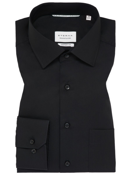 Eterna overhemd COMFORT FIT UNI POPELINE zwart met Kentkraag in klassieke snit