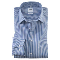 Camicia OLYMP Luxor comfort fit TWILL STRISCE blu scuro con Nuovo Kent collar in taglio classico