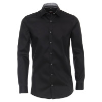 Camisa Venti BODY FIT TWILL negro con cuello Kent de corte estrecho