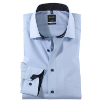 OLYMP Luxor modern fit shirt FAUX UNI light blue with Global Kent collar in modern cut