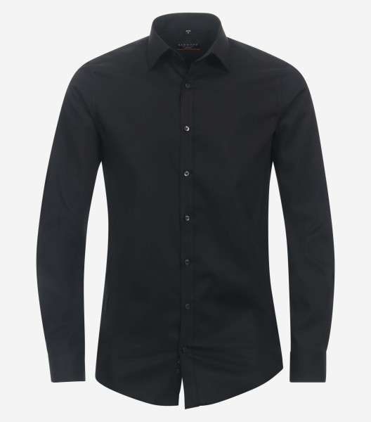 Camisa Redmond SLIM FIT UNI POPELINE negro con cuello Kent de corte estrecho