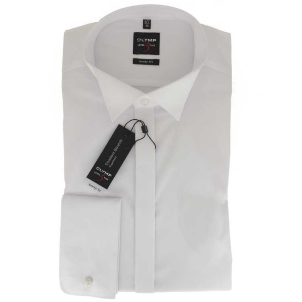 Camisa OLYMP Level Five soirée body fit UNI POPELINE blanco con cuello de Pajarita de corte estrecho