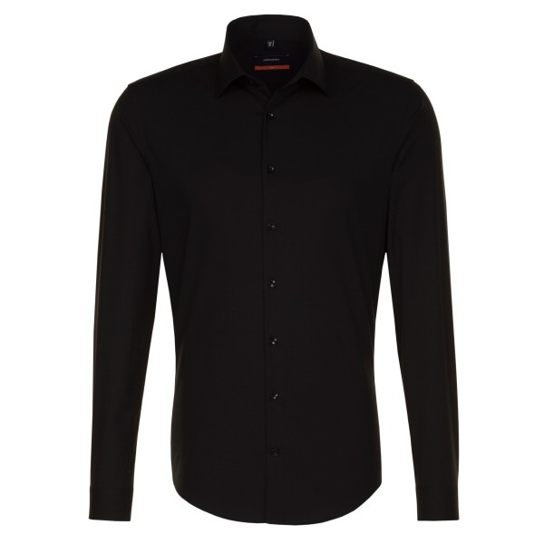 Seidensticker SLIM FIT shirt UNI POPELINE black with Business Kent collar in narrow cut