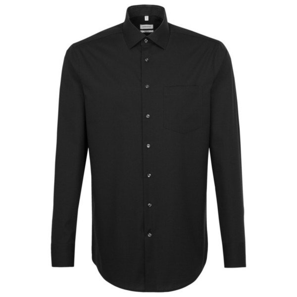 Seidensticker REGULAR shirt UNI POPELINE black with Business Kent collar in modern cut