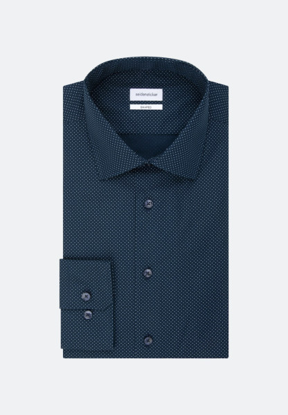 Seidensticker shirt TAILORED UNI POPELINE dark blue with Business Kent collar in narrow cut