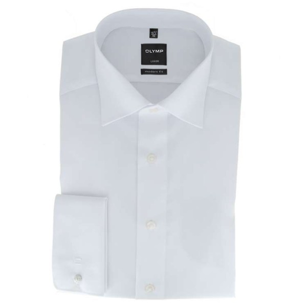 Camisa OLYMP Luxor modern fit UNI POPELINE blanco con cuello Nuevo Kent de corte moderno