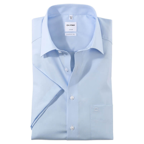 Camisa OLYMP Luxor comfort fit UNI POPELINE azul claro con cuello Nuevo Kent de corte clásico