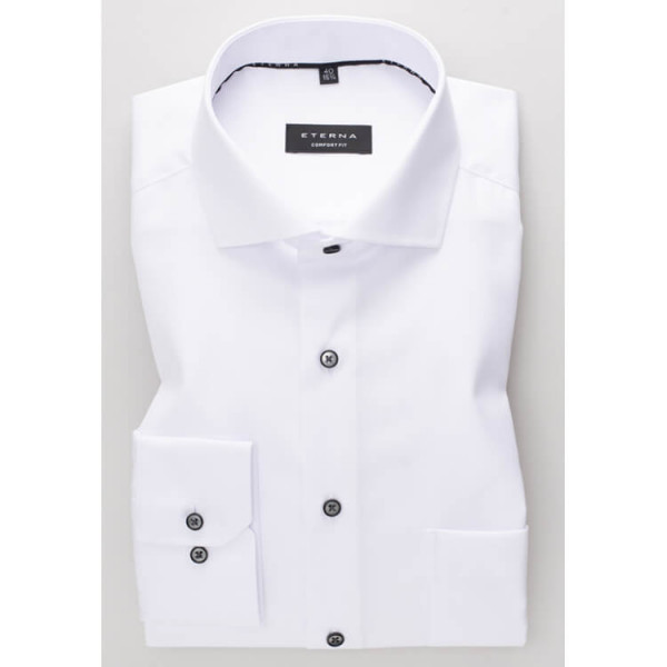 Chemise Eterna COMFORT FIT TWILL blanc avec col Italien en coupe classique