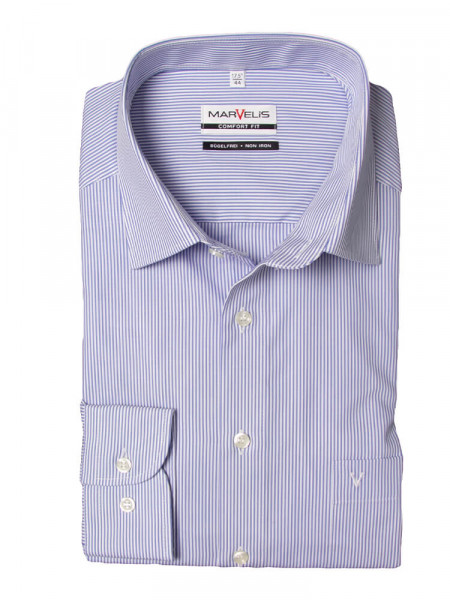 Camisa Marvelis COMFORT FIT UNI POPELINE azul claro con cuello Nuevo Kent de corte clásico