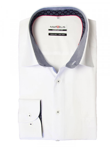 Marvelis COMFORT FIT Hemd UNI POPELINE weiss mit New Kent Kragen in klassischer Schnittform