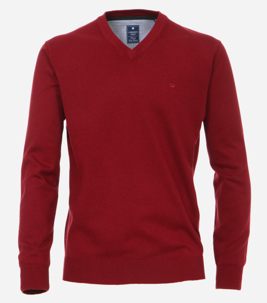 Redmond sweater REGULAR FIT KNITTED dark red with V-neck collar in classic cut