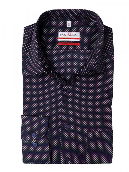 Marvelis Hemd MODERN FIT UNI POPELINE dunkelblau mit New Kent Kragen in moderner Schnittform
