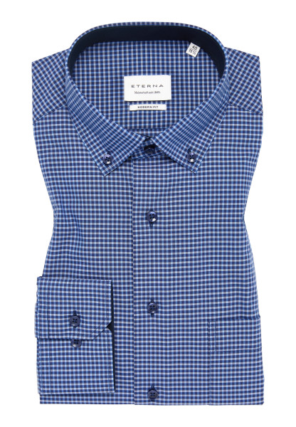 Camisa Eterna MODERN FIT VICHY POPELINE azul oscuro con cuello Button Down de corte moderno