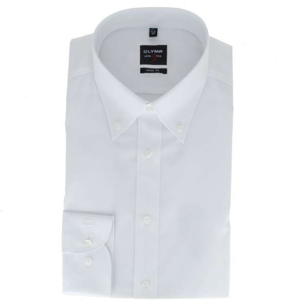 Chemise OLYMP Level Five body fit UNI POPELINE blanc avec col Button Down en coupe étroite