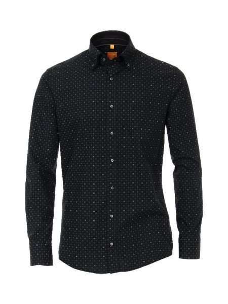 Redmond Hemd MODERN FIT PRINT schwarz mit Doppel Button Down Kragen in moderner Schnittform