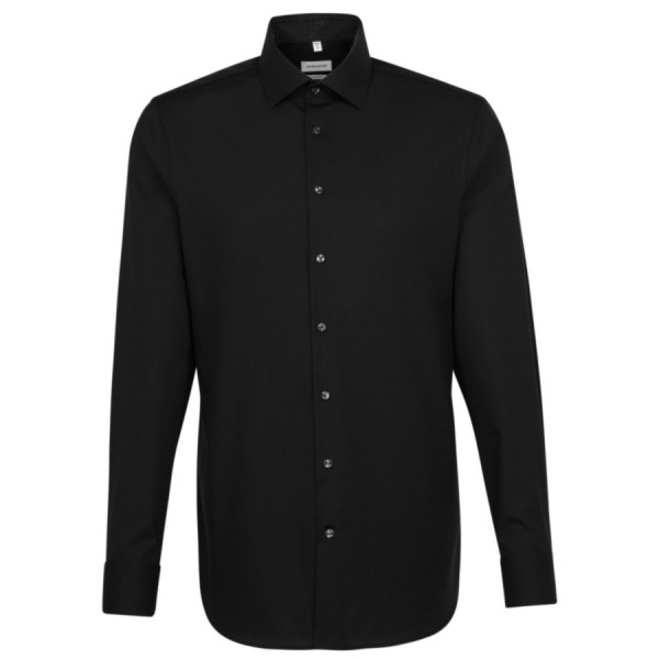 Camisa Seidensticker SHAPED UNI POPELINE negro con cuello Business Kent de corte moderno