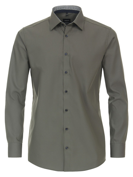 Camisa Venti MODERN FIT UNI POPELINE verde con cuello Kent de corte moderno