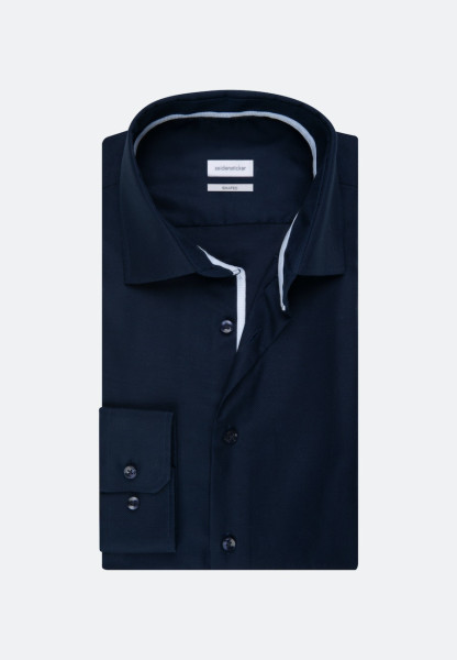 Seidensticker overhemd TAILORED STRUCTUUR donkerblauw met Business Kent-kraag in smalle snit