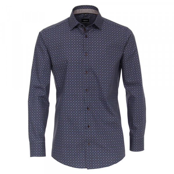 Venti Hemd MODERN FIT PRINT dunkelblau mit Kent Kragen in moderner Schnittform