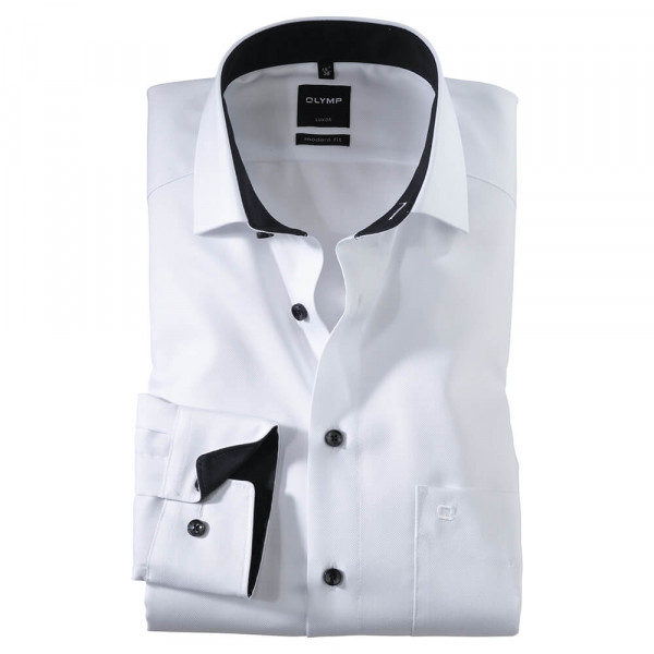 Camisa OLYMP Luxor modern fit FAUX UNI blanco con cuello Global Kent de corte moderno