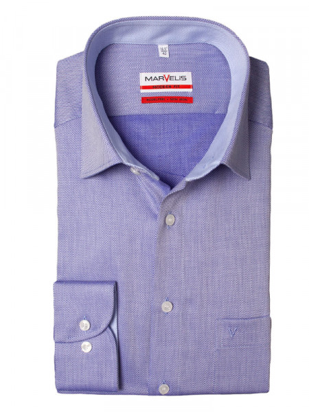 Marvelis MODERN FIT Hemd STRUKTUR mittelblau mit New Kent Kragen in moderner Schnittform