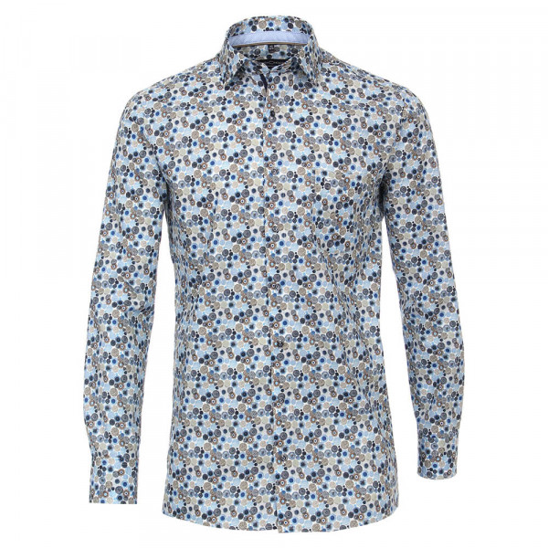 CASAMODA Hemd COMFORT FIT PRINT mittelblau mit Kent Kragen in klassischer Schnittform