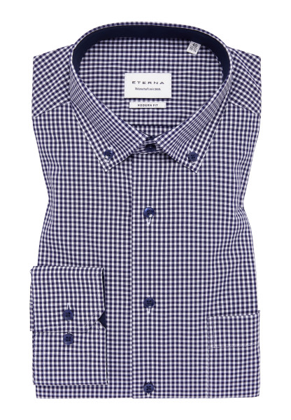 Camicia Eterna MODERN FIT VICHY POPELINE blu scuro con Button Down collar in taglio moderno