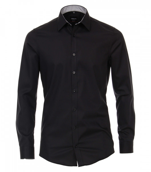 Venti Hemd BODY FIT UNI POPELINE schwarz mit Kent Kragen in schmaler Schnittform