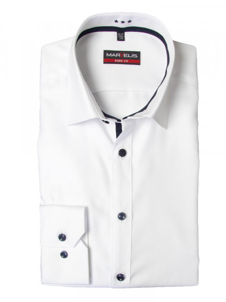 Camisa Marvelis BODY FIT TWILL blanco con cuello New York Kent de corte estrecho