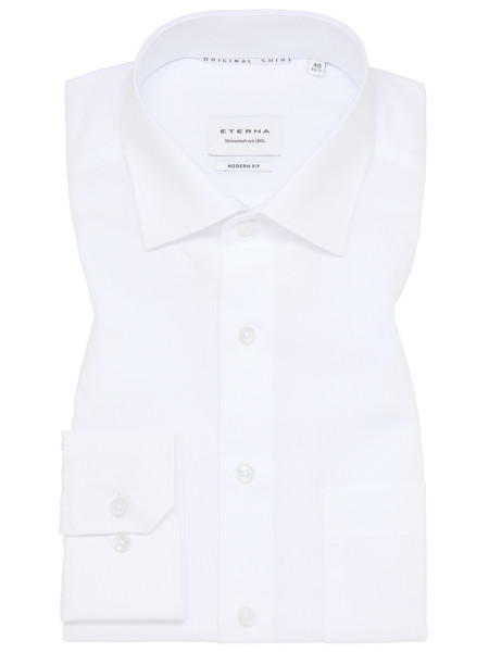 Camisa Eterna MODERN FIT UNI POPELINE blanco con cuello Kent de corte moderno