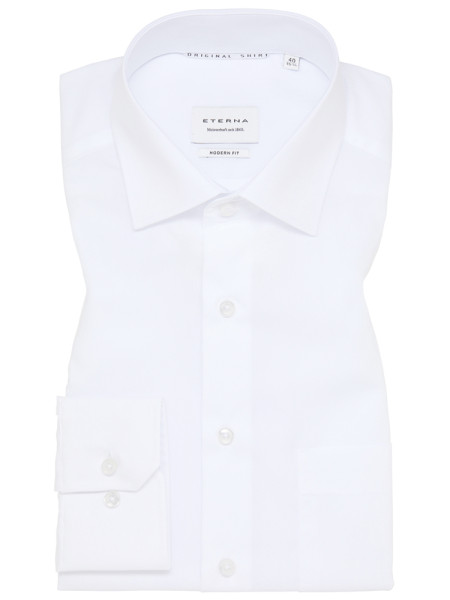 Camicia Eterna MODERN FIT UNI POPELINE bianco con Kent collar in taglio moderno