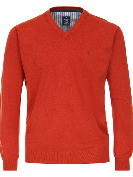 Redmond sweater REGULAR FIT MELANGE red with V-neck collar in classic cut