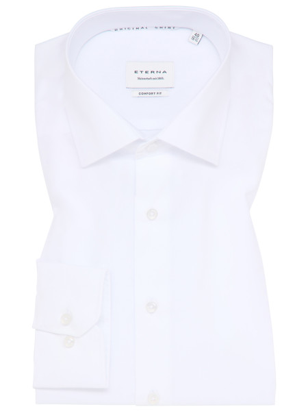 Camicia Eterna COMFORT FIT UNI POPELINE bianco con Kent collar in taglio classico