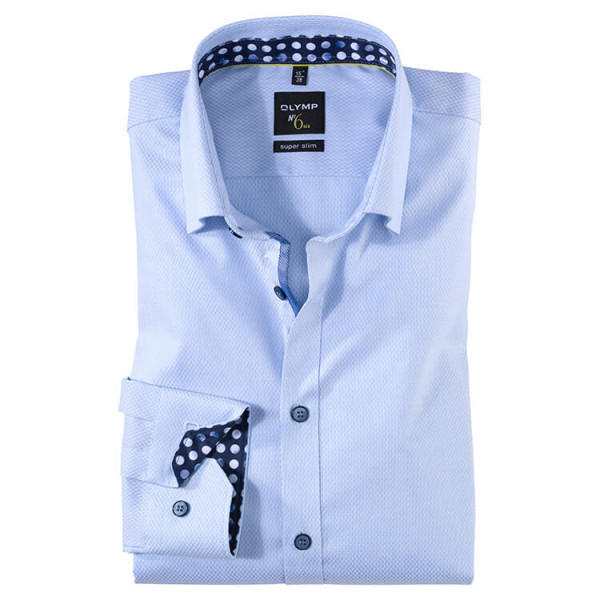 OLYMP No. Six super slim Hemd hellblau mit Under Button Down Kragen in super schmaler Schnittform