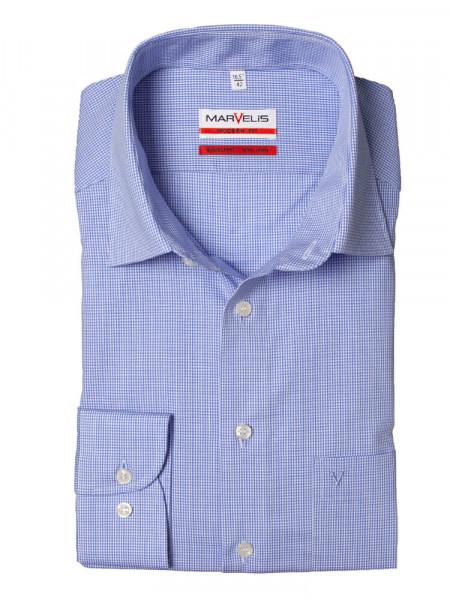 Camisa Marvelis MODERN FIT UNI POPELINE azul claro con cuello Nuevo Kent de corte moderno