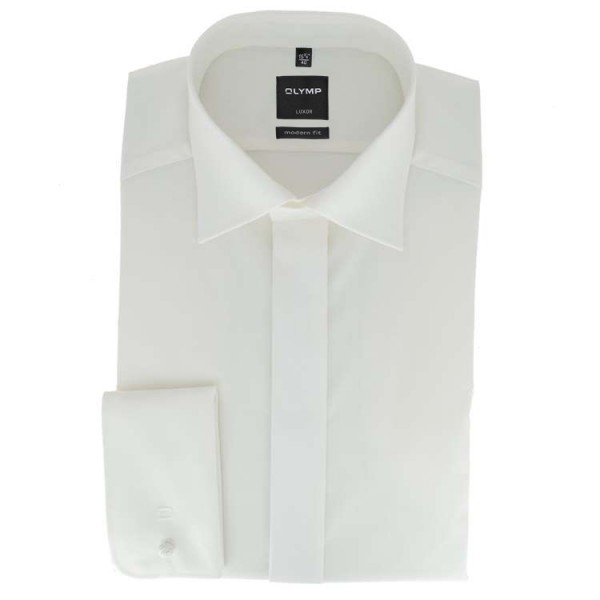 OLYMP Luxor soirée modern fit shirt UNI POPELINE beige with New Kent collar in modern cut