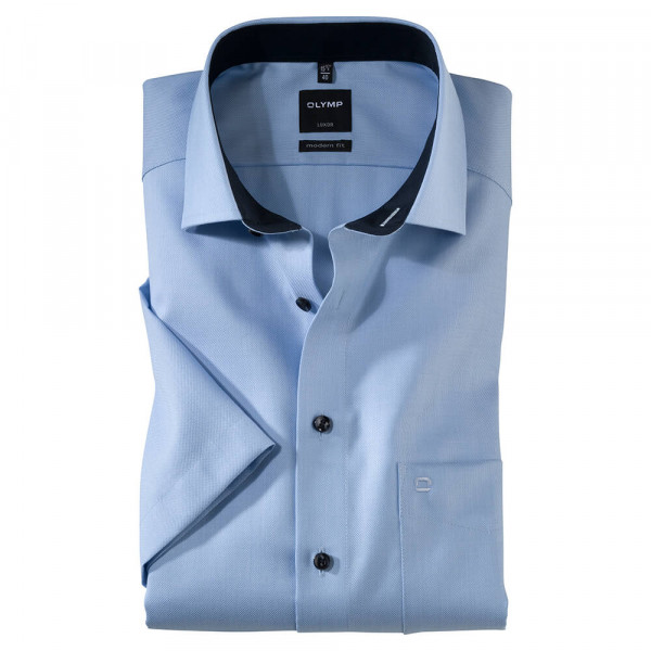 OLYMP Luxor modern fit Hemd FAUX UNI hellblau mit Global Kent Kragen in moderner Schnittform