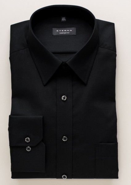 Eterna Hemd COMFORT FIT UNI POPELINE schwarz mit Basic Kent Kragen in klassischer Schnittform