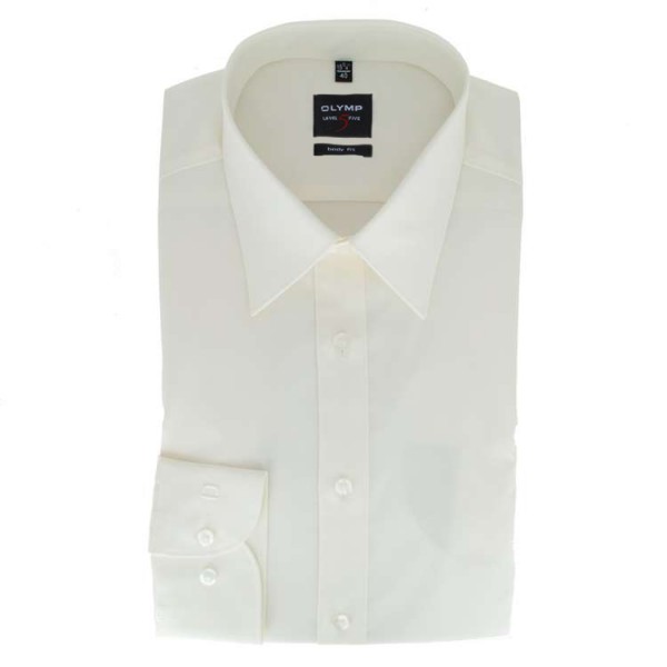 Camisa OLYMP Level Five body fit UNI POPELINE beige con cuello New York Kent de corte estrecho