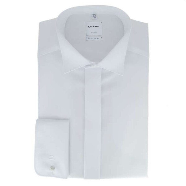 Camisa OLYMP Luxor soirée comfort fit UNI POPELINE blanco con cuello de Pajarita de corte clásico