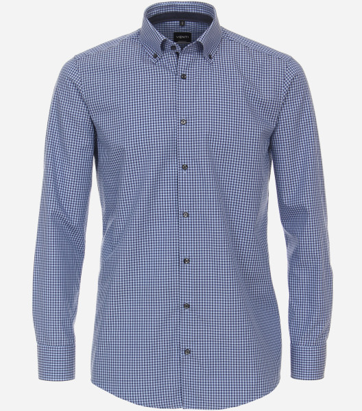 Camicia Venti MODERN FIT UNI POPELINE blu medio con Button Down collar in taglio moderno