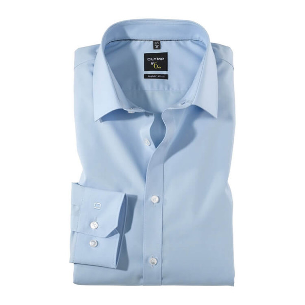 OLYMP No. Six super slim overhemd UNI POPELINE lichtblauw met Urban Kentkraag in super smalle snit