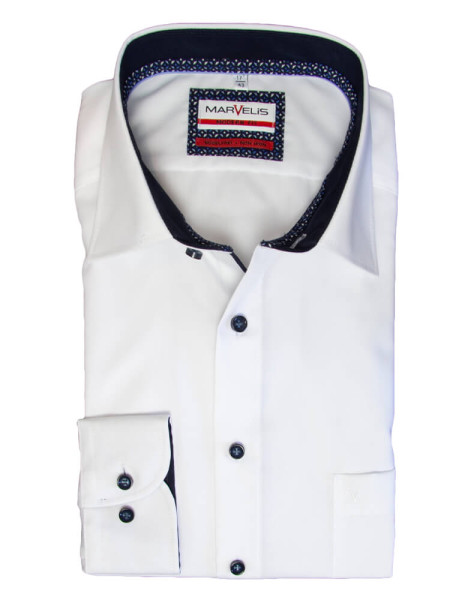 Marvelis Hemd MODERN FIT UNI POPELINE weiss mit New Kent Kragen in moderner Schnittform