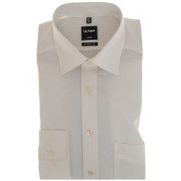 Camisa OLYMP Luxor modern fit UNI POPELINE beige con cuello Nuevo Kent de corte moderno