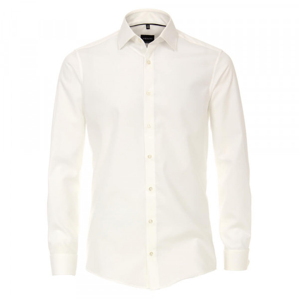 Camisa Venti MODERN FIT UNI POPELINE beige con cuello Kent de corte moderno