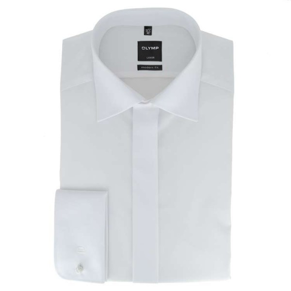 Camicia OLYMP Luxor soirée modern fit UNI POPELINE bianco con Nuovo Kent collar in taglio moderno