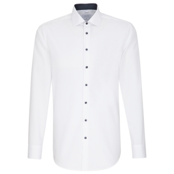 Chemise Seidensticker SLIM FIT UNI POPELINE blanc avec col Business Kent en coupe étroite