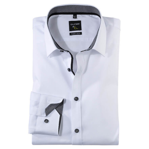 Camisa OLYMP No. Six super slim UNI POPELINE blanco con cuello Urban Kent de corte súper estrecho