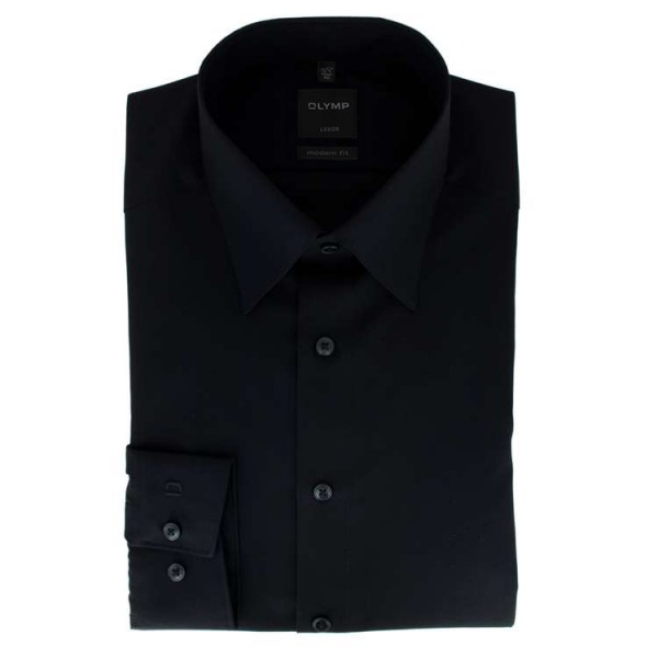 Camisa OLYMP Luxor modern fit UNI POPELINE negro con cuello Nuevo Kent de corte moderno